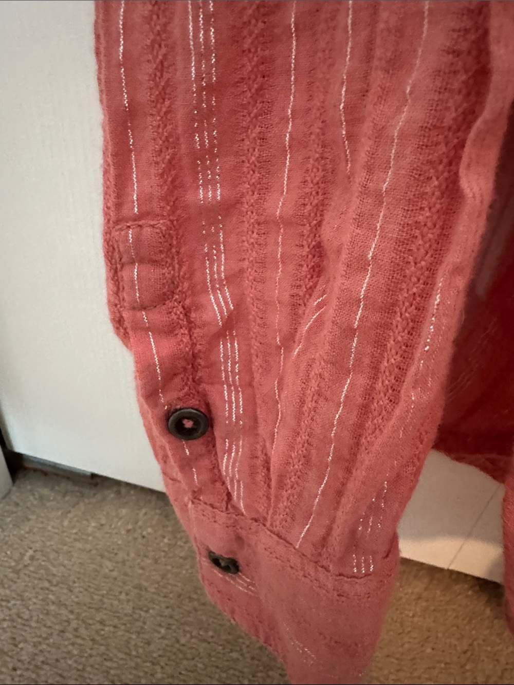 Pilcro Coral Textured Button-Front Blouse with Frayed Neckline - Picture 4 of 5